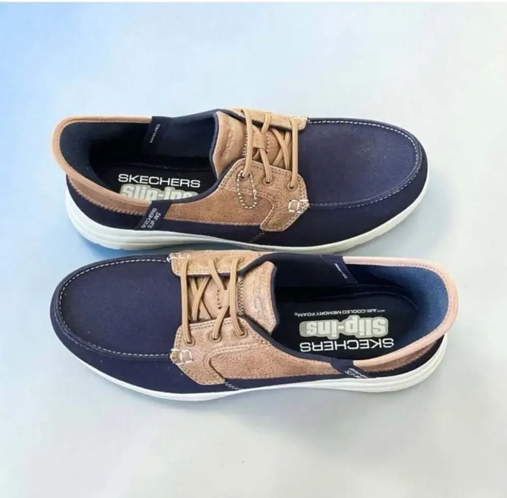Skechers Slip-ins: On-The-Go Flex - Palmilla Navy/Tan Boat Shoes Size 9.5